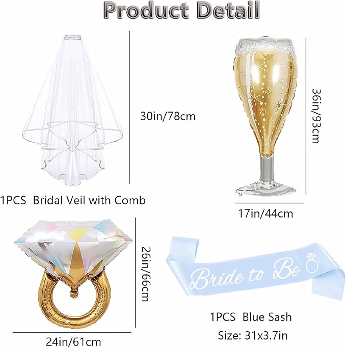 4PCS Bachelorette Blue Sash and Veil - Image 2