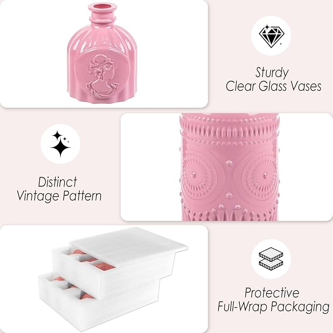 Baby Pink Glass Bud Vases Set of 12, Mini Flower Vase - Image 9
