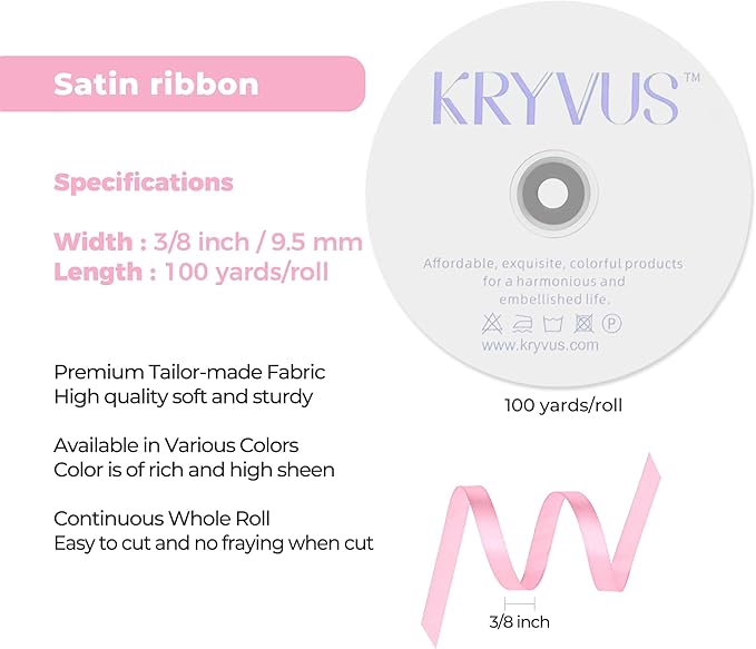 Rose Pink Satin Ribbon 3/8 inch X Continuous 100 Yards, Single Face Polyester - Image 3