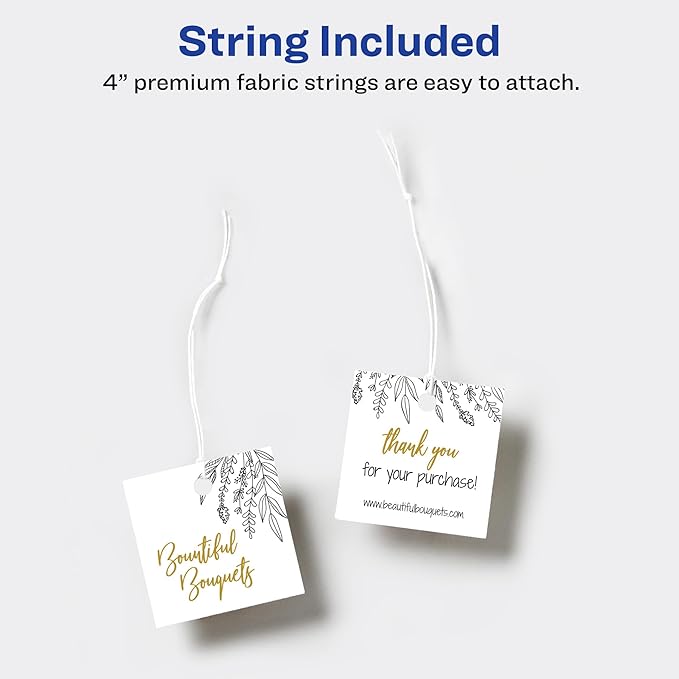 Avery Square Tags, Sure Feed Technology, Matte White, Strings Included - Image 9