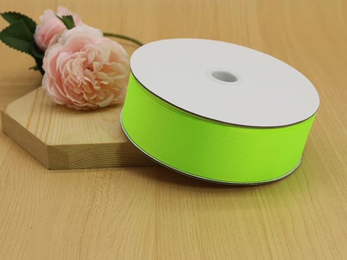 One Roll 50 Yards Soild Neon Green Grosgrain Ribbon 1 1/2 inch Flower Bouquets - Image 2