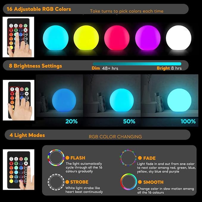 12-Inch LED Ball Light, Changing Glowing Orb Light - Image 2