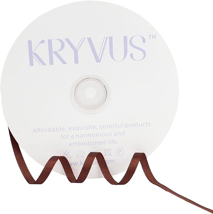 Coffee Brown Satin Ribbon 1/4 inch X Continuous 100 Yards, Single Face by Kryvusribbon