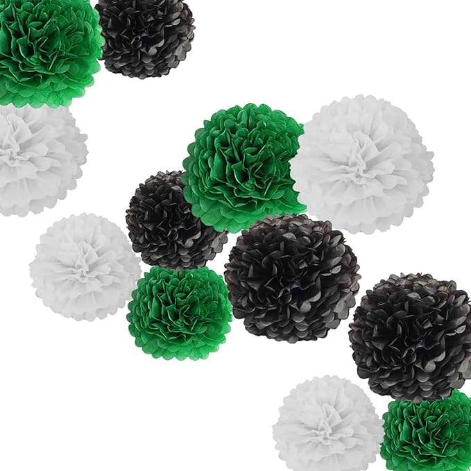 Black Green White Paper Pom Poms by CC+Wonderland