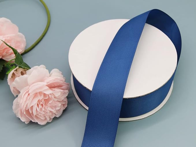 One Roll 50 Yards Soild Navy Blue Grosgrain Ribbon 1 1/2 inch Flower Bouquets - Image 2