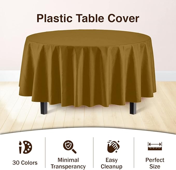 12-Pack Premium Plastic Tablecloth 84in. Round Table Cover - Image 3
