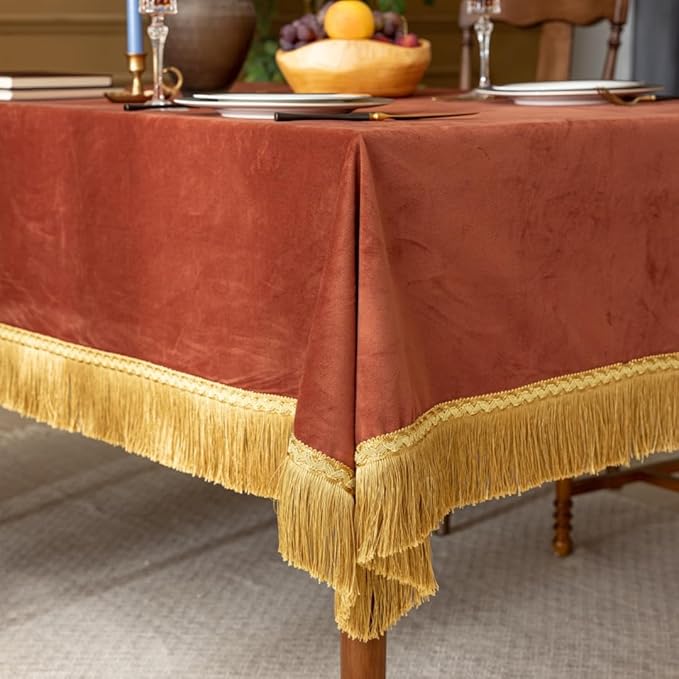 F-CHU Luxury Burnt Orange Tablecloth Thickset Velvet Tablecloth - Image 7