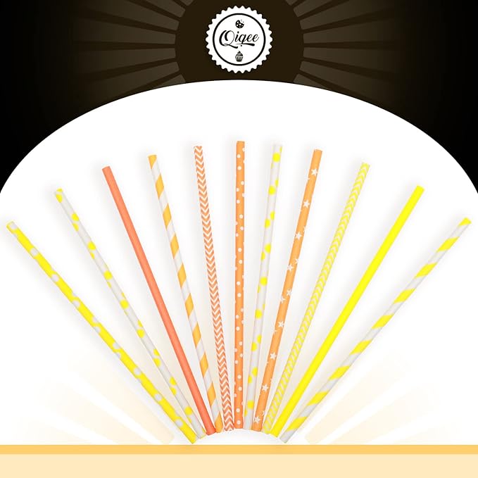 Yellow Orange Paper Straws for Drinking Yellow Disposable Straws 150pcs - Image 4