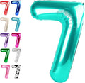 Digital Number 7 Teal Blue Birthday Balloon 40 Inch, Foil Balloons by Upgesy