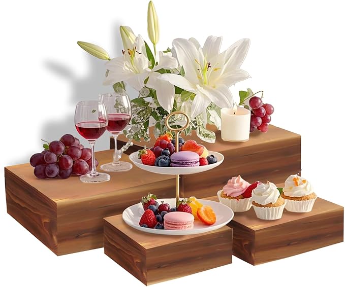 4 Pcs Buffet Risers, Wood Food Riser Dessert Display Stand by Unknown