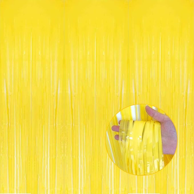 4 Pack Macaron Yellow Tinsel Foil Fringe Curtain Backdrop, 3.28Ft x 8.2Ft by Unknown