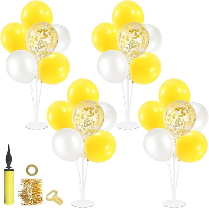 Yellow and White Balloon Stand Centerpiece Table Decorations - Image 9
