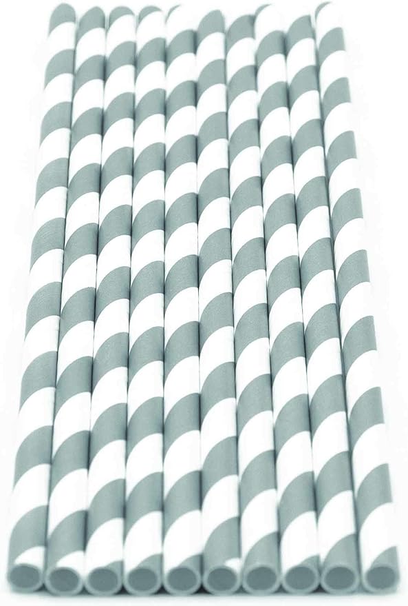 Pack of 300 Gray Swirls Biodegradable 4-Ply Paper Drinking Straws - Image 2