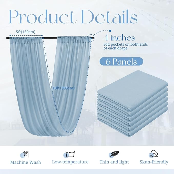 6 Panels Dusty Blue Ceiling Drapes - Image 2