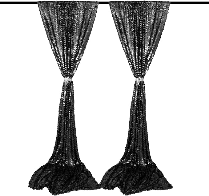 JYFLZQ Black Payette Sequin Backdrop Curtains 4ft x 8ft 2 Panels Shimmer Wall - Image 3