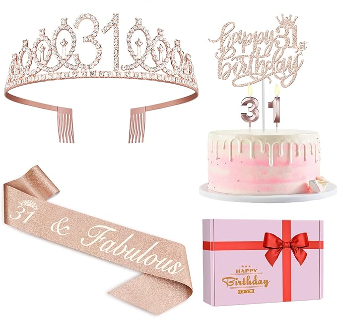 31 Birthday Decorations for Women Including Birthday Sash, Crown/Tiara by JueslyBirthdayParty