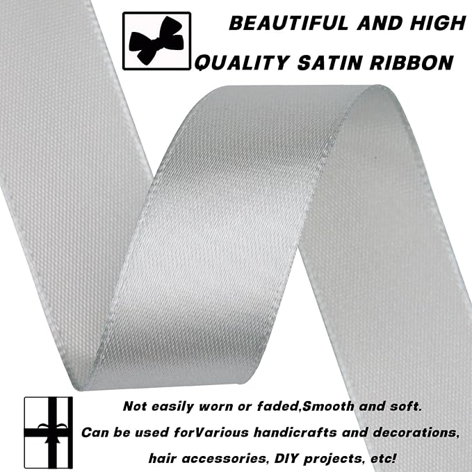 Silver Ribbon 7/8 Inch 60 Yards Satin Craft Ribbon-Single Face Polyester Ribbon - Image 3