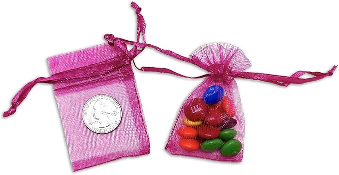 TheDisplayGuys 100-Pack XS 2 x 2 3/4" Hot Pink Sheer Organza Gift Bags - Image 3