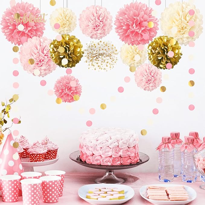 AOBKIAT Wedding Baby Shower Decorations Set, Circle Dots Colorful Paper Garland - Image 6