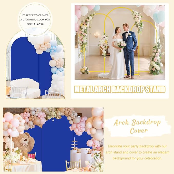 Wedding Arch Backdrop Stand and Blue Arch Cover Set of 3 Metal Arch Stand - Image 7