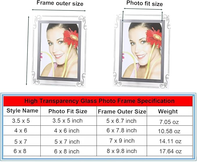Glass Photo Frames Picture Frame 4x6 High Definition Silver Vertical and - Image 2