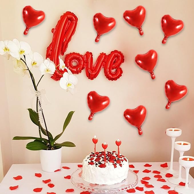 TONIFUL 30Pcs 10 Inch Red Heart Balloons Valentine’s Day Heart Shape Foil Mylar - Image 4
