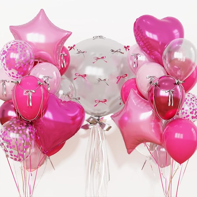 Hot Pink Balloons Pink Heart Star Balloon as Pink Birthday Decorations by Froova