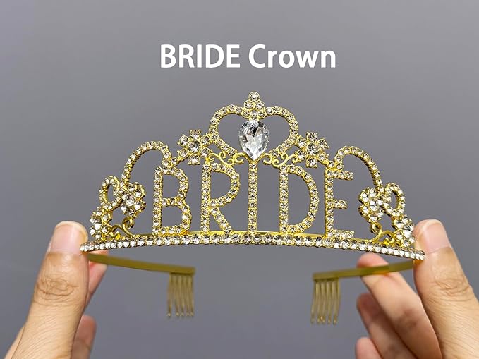 JETKONG 3 Pcs Bachelorette Party Decorations "BRIDE" Crown, Bride to Be - Image 5