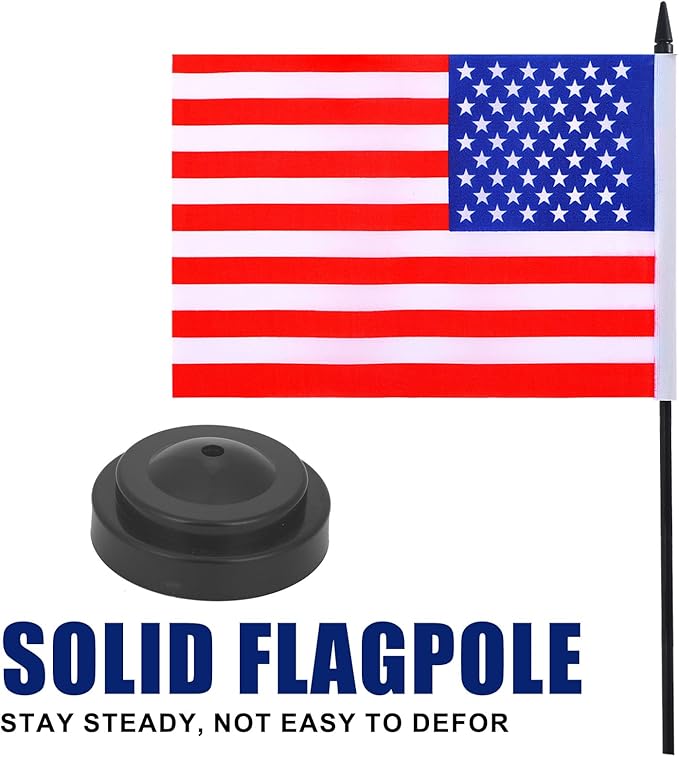 USA Desk Flag 12" Solid Pole Deluxe Set American Flags Banner Mini Small US - Image 3