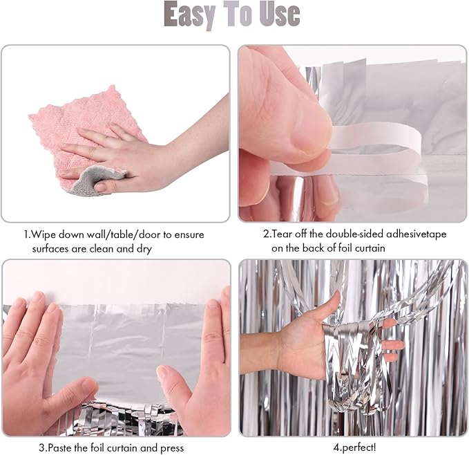 CANREVEL 2 Pack 3.3x8.2 Feet Silver Foil Fringe Backdrop Curtains, Tinsel - Image 4