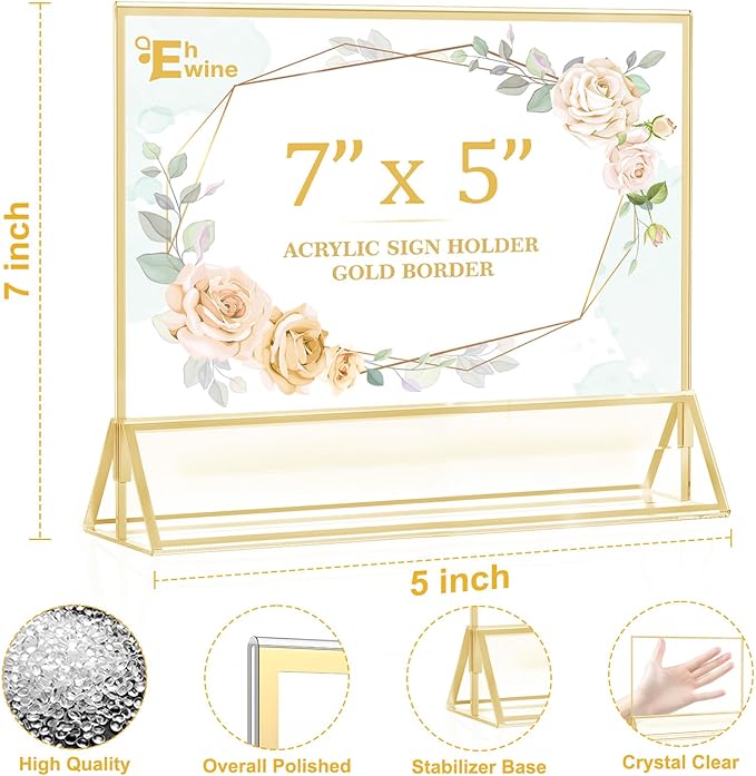 EHWINE 6 Pack Acrylic Sign Holder 5 x 7 Horizontal, Double-Sided Stand up Table - Image 2