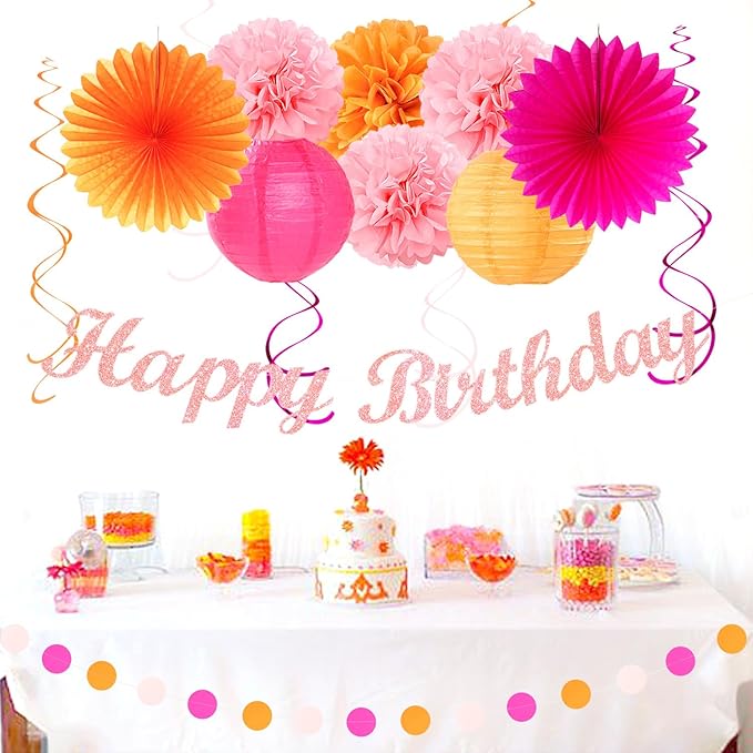 Hot-Pink Orange 21st Happy-Birthday Party-Decorations - Image 2