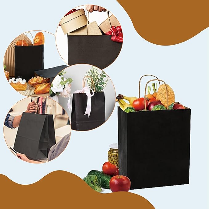 100 Pack Medium 5.9x3.1x8.25Inch Black Kraft Paper Gift Bags - Image 7