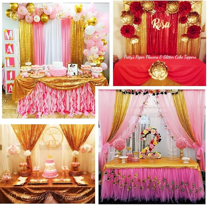 Poise3EHome Gold Sequin Backdrop Curtain, 4 Pieces 3FT x 8FT Sequin Backdrop - Image 7