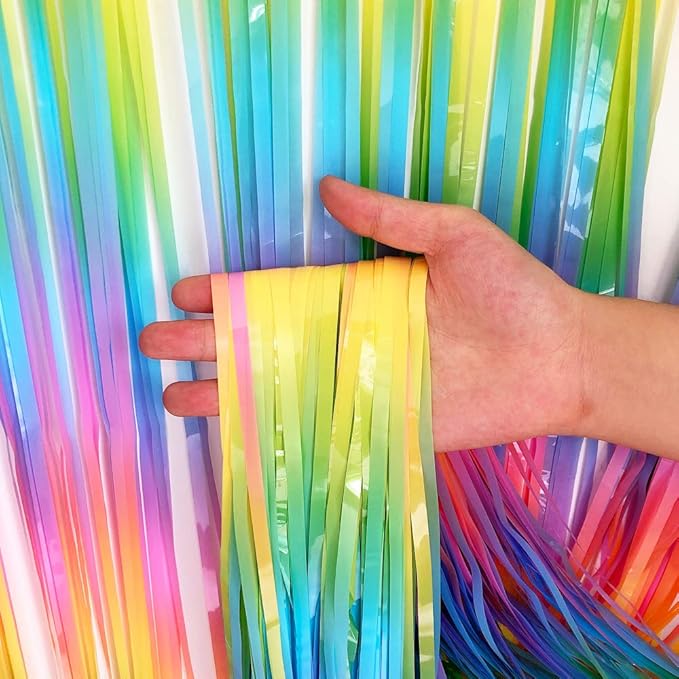 BEISHIDA 2 Pack Light Rainbow Foil Fringe Curtain Assorted Colorful Tinsel - Image 2