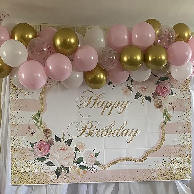 Balloons Pink Gold Confetti, 60 Packs 12 Inch Pink White Metallic Gold Balloon - Image 3