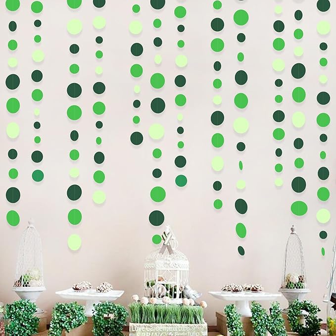 Green Party Decorations Ombre Green Circle Dots Garland Hanging Paper Polka Dot - Image 4