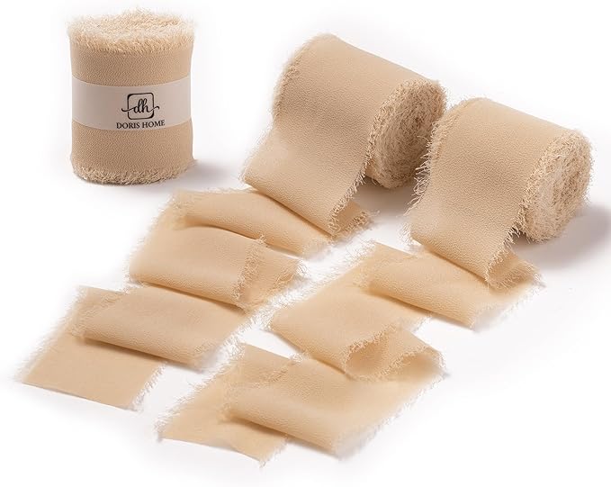 DORIS HOME Nude Chiffon Ribbon for Flower Bouquet, Handmade Frayed Ribbon for by DorisHome