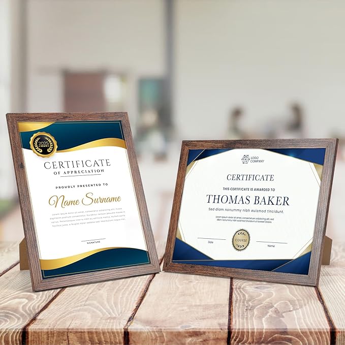 PETAFLOP Wooden Bulk 8.5x11 Picture Frame Set of 18, Rustic Brown Certificate - Image 2