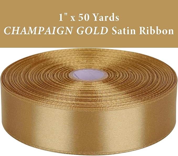 1 Inch Champaign Gold Satin Ribbon 50 Yards Solid Fabric Ribbons - Image 2