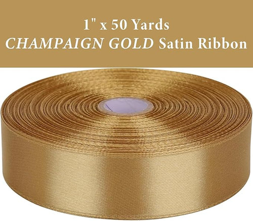 1 Inch Champaign Gold Satin Ribbon 50 Yards Solid Fabric Ribbons - Image 2