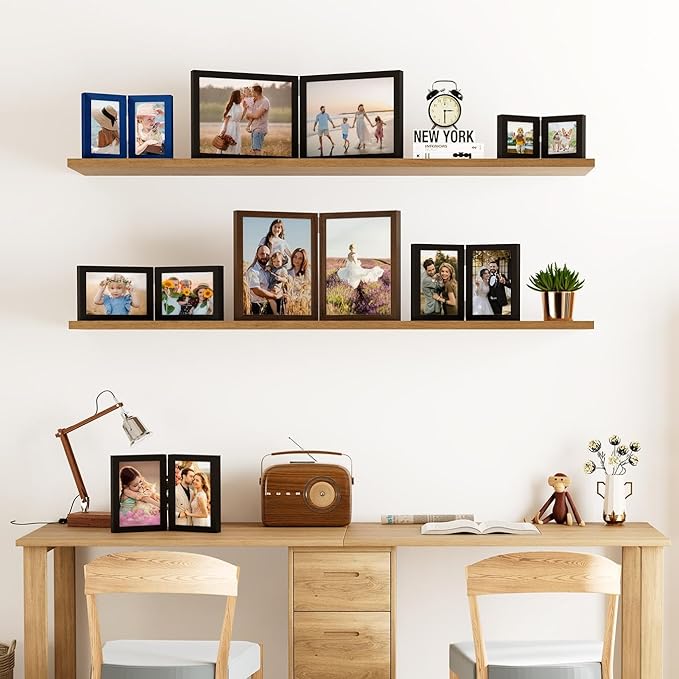 decorUhome Double 4x4 Picture Frame Vertical, Engineered Wood Bifold Photo Frame - Image 6