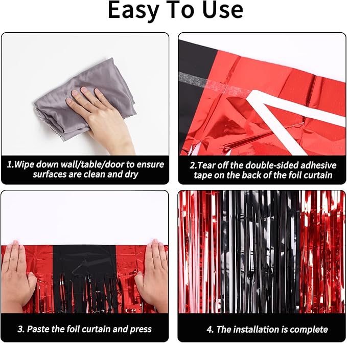 RUBFAC 2 Pack Red and Black Backdrop Party Decorations Tinsel Foil Fringe - Image 5