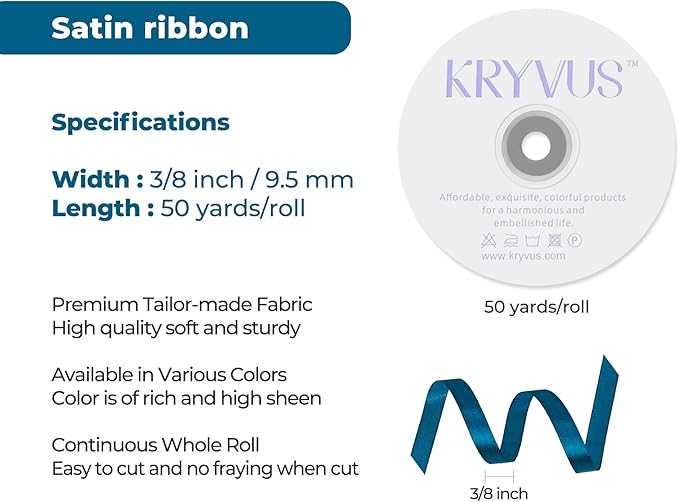 Turquoise Satin Ribbon 3/8 inch X Continuous 50 Yards, Single Face Polyester - Image 3
