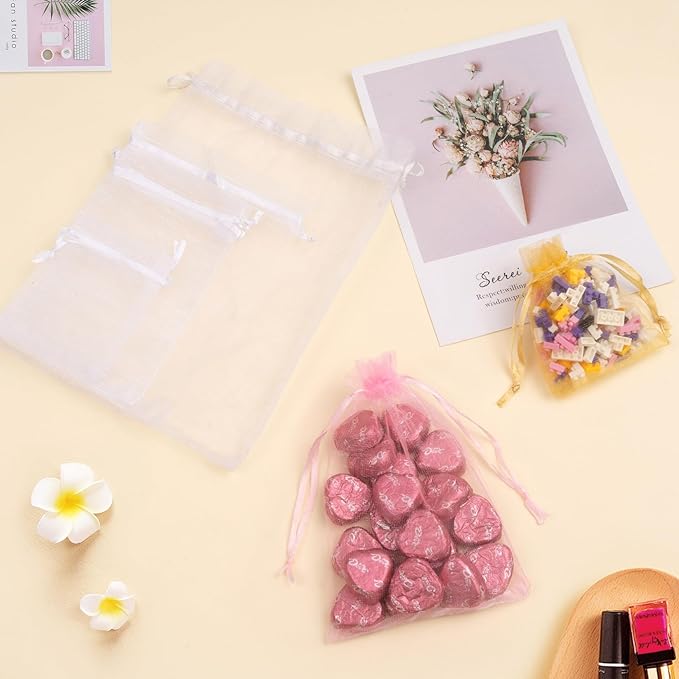 50 Pcs Orange Organza Bags 5x7 Inch, Small Mesh Drawstring Bags Organza Gift - Image 6