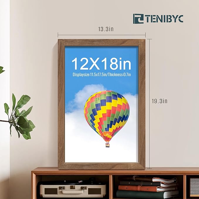 12x18 Frame Set of 4, Walnut Wood & HD Tempered Glass, 12x18 Poster Picture - Image 2