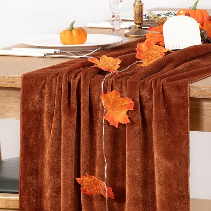 MLMC 2 Pack Terracotta Fall Thanksgiving Table Runner 10ft Luxury Burnt Orange by MLMC
