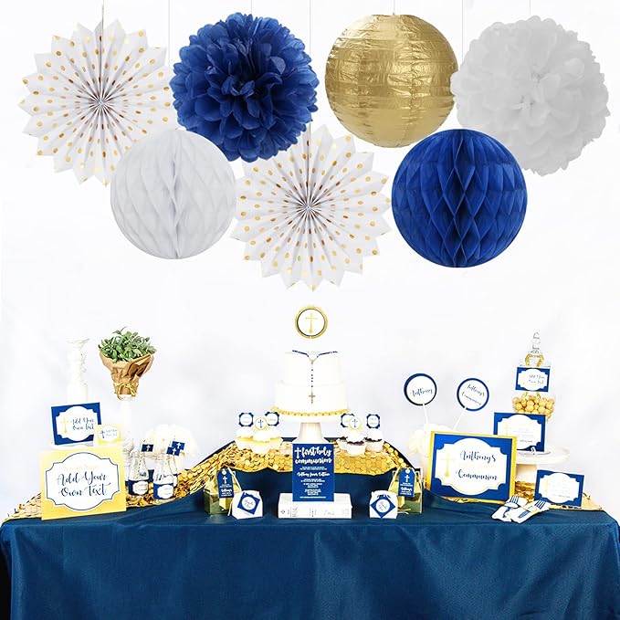 Navy-Blue White Gold Party Decorations - Image 7