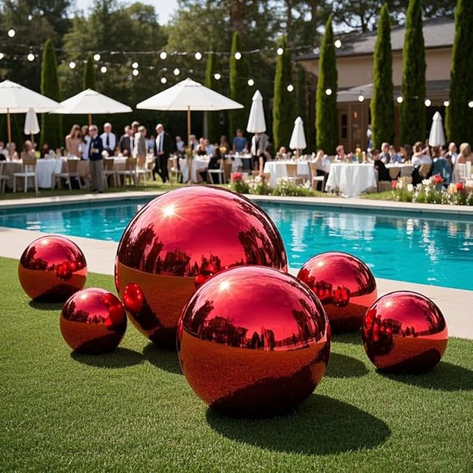 6 PCS Red Mirror Balls Inflatable Beautiful Decorative Spheres by Unknown