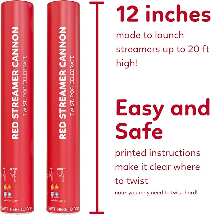 2 Pack Streamer Cannon Confetti Poppers | Biodegradable Red Confetti | TUR - Image 5